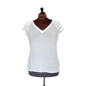 MAEVE Anthropologie Women's Catie Ruffle-Sleeved Tee Shirt White Size Medium